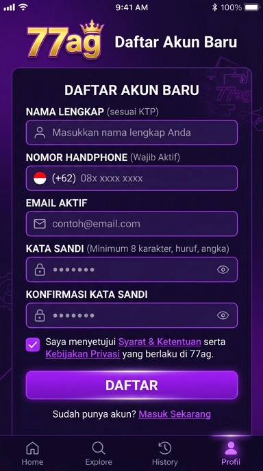 Tampilan halaman daftar 77ag