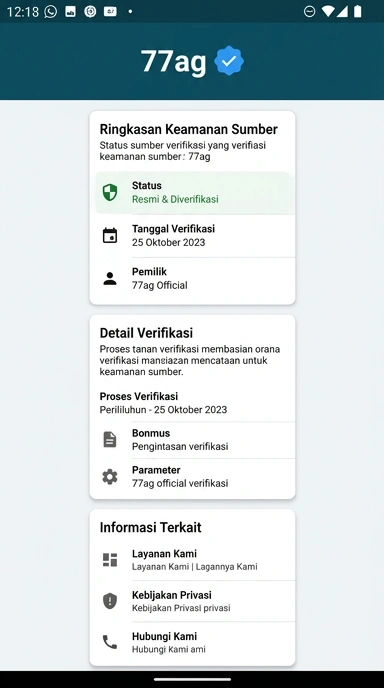 Tampilan kanal resmi 77ag